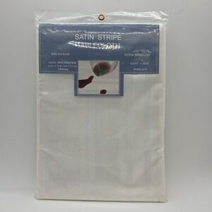 NEW Satin Stripe Tablecloth White Oblong 52" x 70" Soil Release 100% Polyester